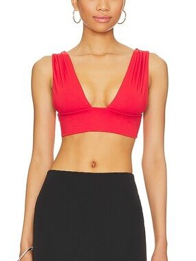 Indah Owen Plunge Neck Crop Top — Poppy Red